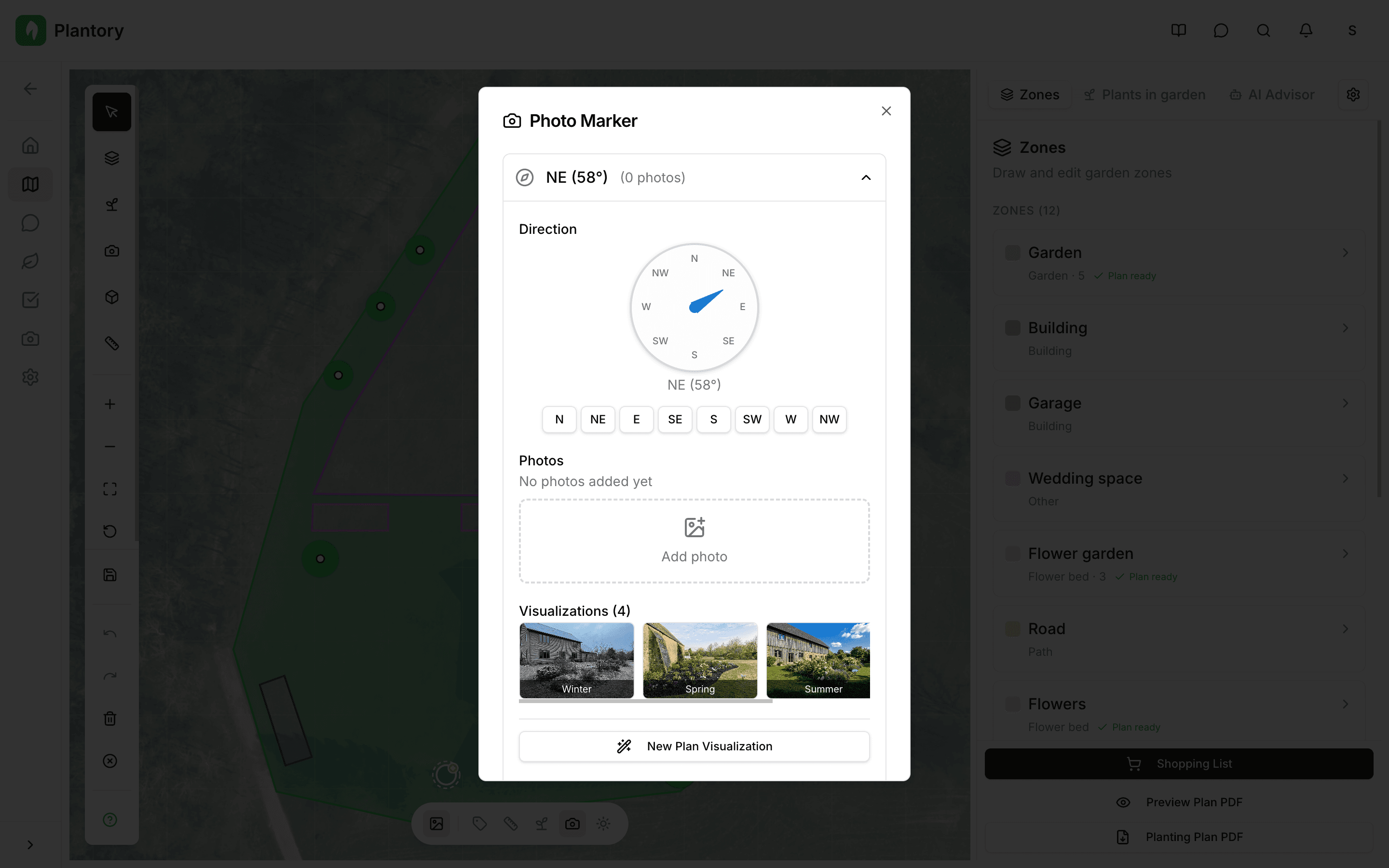Fotomarkierungs-Bearbeitungsmodus mit Fotos und Richtung
