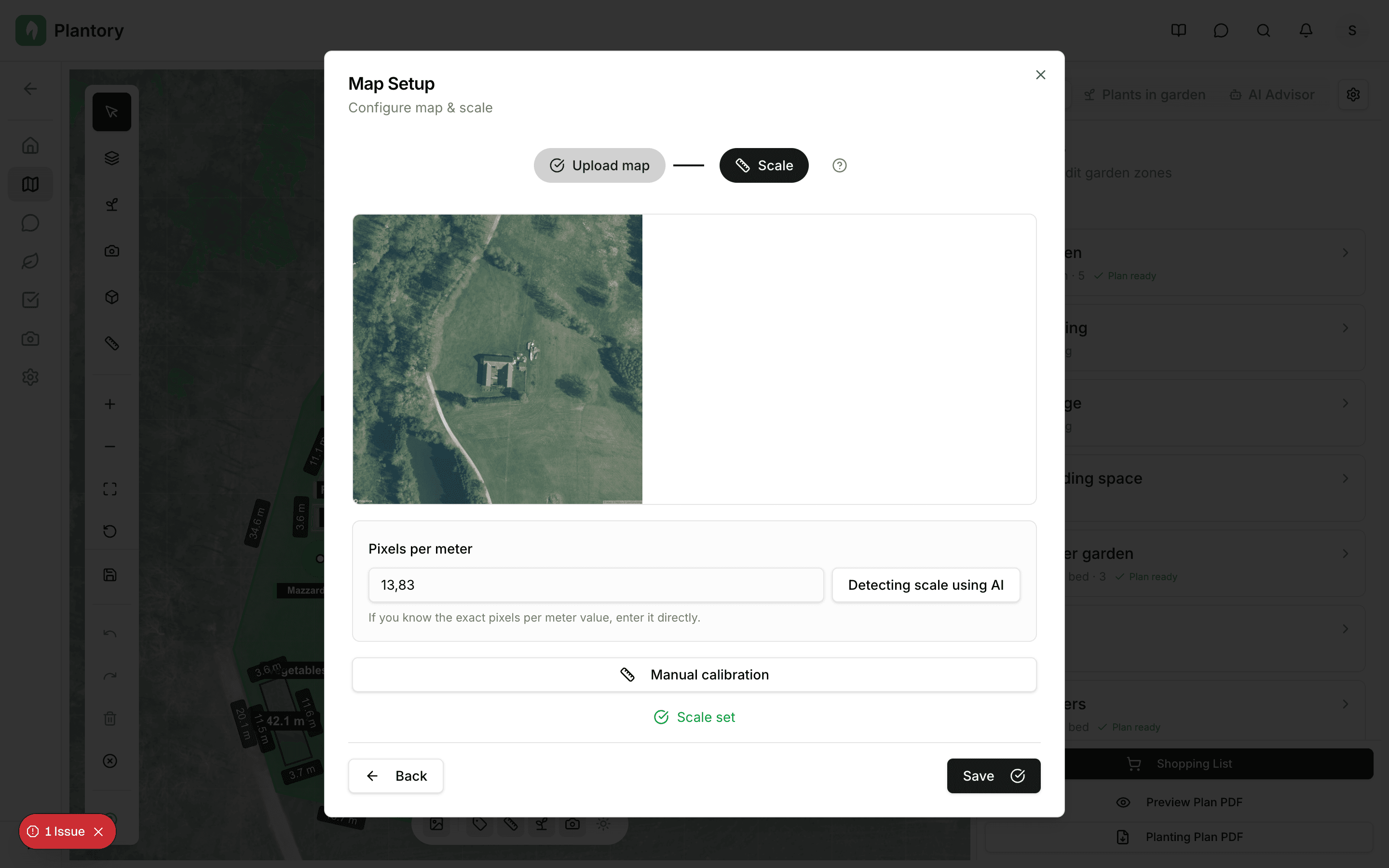Mode de calibration manuelle avec ligne dessinée sur le canevas